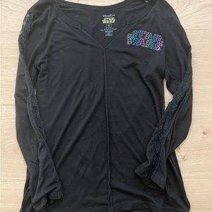 Disney Parks Star Wars Black Rainbow Studs Lace Long Sleeve Top Size Small Women